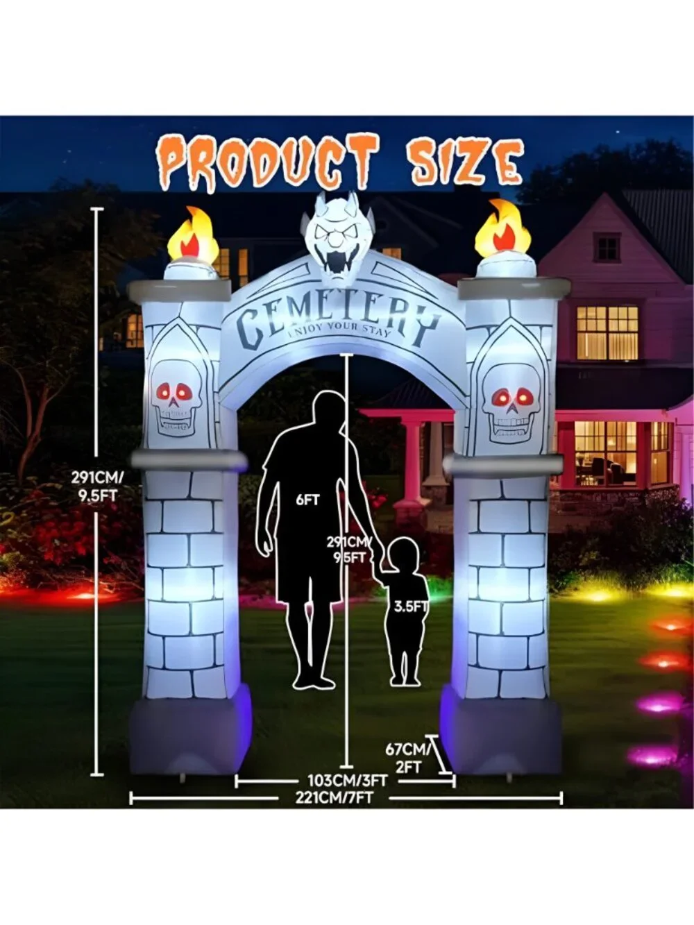 9.5FT Halloween Inflatable Archway, Giant Blow up Arch Yard Decorations with